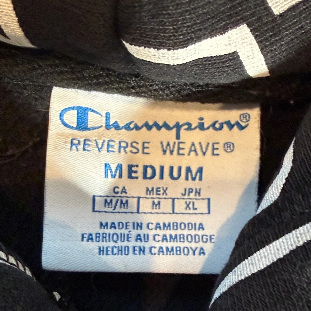 NWOT Champion Black Hoodie with White All-Over Logo Print
